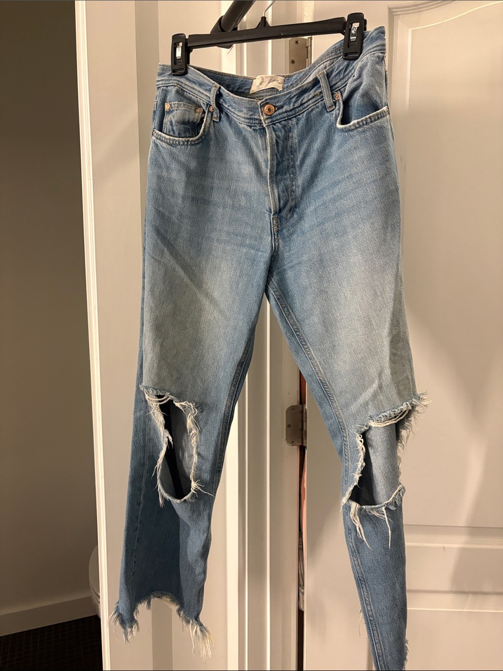Free People Light Blue Distressed Boyfriend Jeans